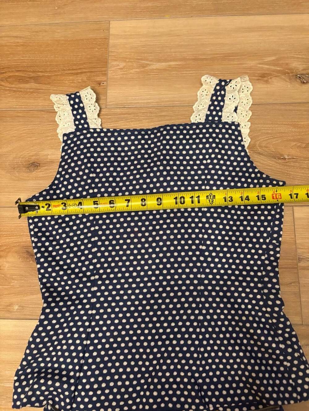 70s Betty Lou of California Vintage Navy White Polka Dot Eyelet Trim Set no size - Picture 12 of 12